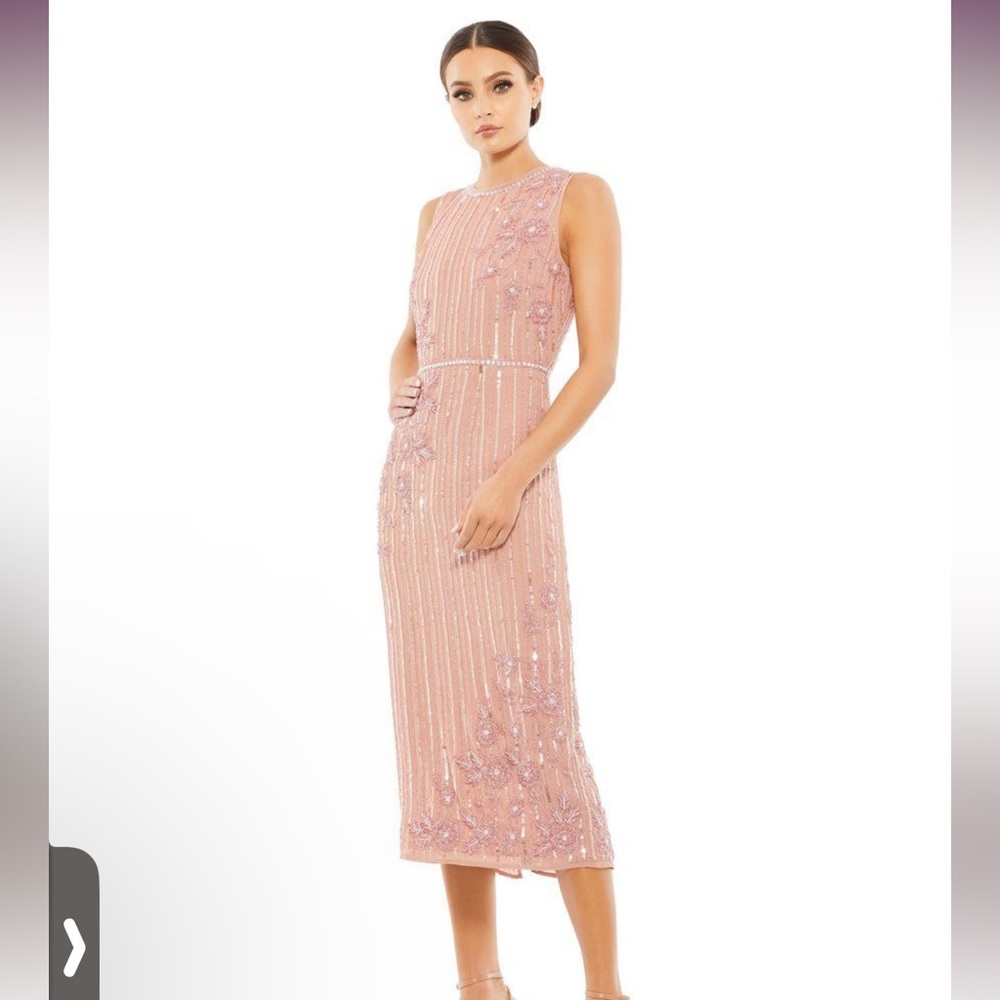 MAC DUGGAL rose beaded midi dress NWT, size 12
